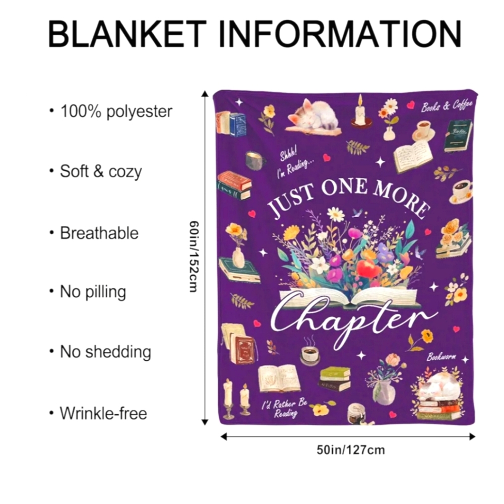 Purple Floral Book Lover's Blanket - Picture 2 of 3
